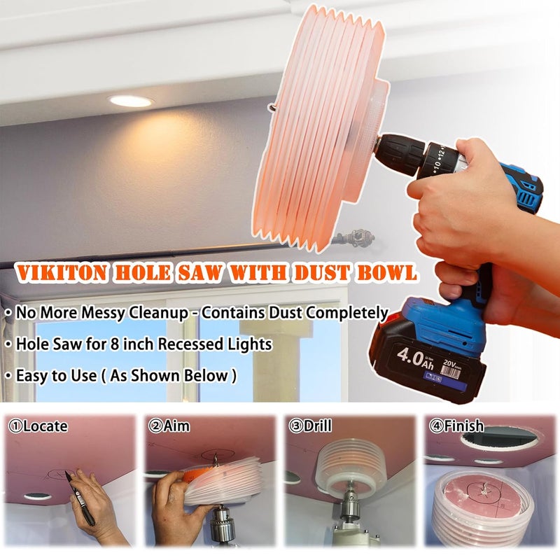 VIKITON 8.25 Hole Saw for Recessed Lights, 8-1/4 Inch Hole Cutter with Dust Bowl Catcher for Led Recessed Lighting 8 Inch and Wood Metal Drywall, Bi-Metal Construction, Orange - Image 2
